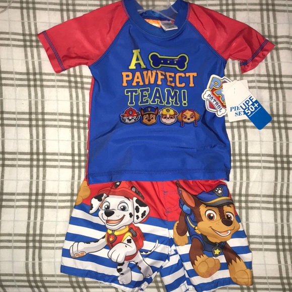 NWT Paw Patrol 2T UPF 50 Swim Trunk and Rash Guard - Picture 2 of 6